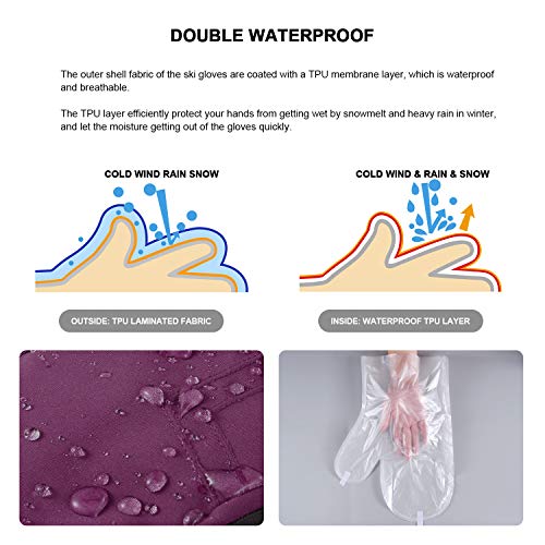Andake Ski Mittens Gloves Women 90% Down Mittens Cold Weather Waterproof Winter Snow Gloves for Skiing Snowboarding Red S/M