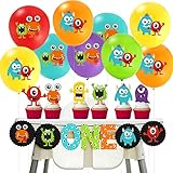 Monster Bash Decorations 1st Birthday Monster Bash One Banner Balloons Cupcake Toppers for Kids Little Monster Birthday Party Supplies
