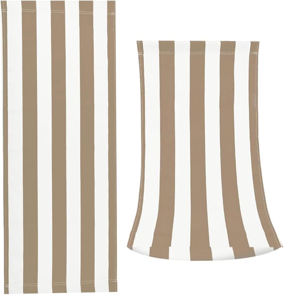 GORGECRAFT 113x42.5cm Beach Sling Chair Replacement Canvas Tan White Stripes Deck Lounge Chair Fabric Reclining Sling Replacement Seat Covers for Sunbathing Garden Courtyard Beach Casual Relaxation
