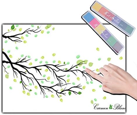 Fingerprint Signature Guest Book, Wedding Fingerprint Tree Canvas Painting, DIY Baby Shower Party Supplies with 2 set Inkpad