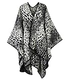 Modadorn New Basic Solid Winter Ruana Fringe Women's Fashion, Shawl & Accessories (Classic Leopard Print White)