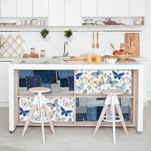 WALPLUS FW4910-COM-WM5109x2/WM5119x2 Butterfly and Jeans Pattern Self-Adhesive Decal Furniture Wrap, Vinyl, Multi-Colour, 64 x 5.5 x 5.5 cm