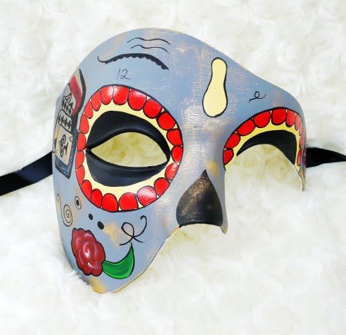 Blue Black and Red Half Face Mexican Sugar Skull Hand-painted Paper Mache Mask