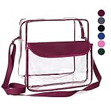BAGAIL Clear Purse NFL &PGA Approved Cross-Body Shoulder Messenger Bag w Adjustable Strap (burgundy, 12x12x6)