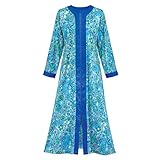 Collections Etc Women's Zip Front Floral Long Robe Misses Royal Blue Large, Royal Blue, Large