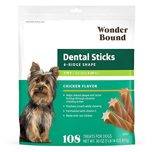 WONDER BOUND CHICKEN FLAVOR DENTAL STICKS FOR TINY DOGS (5-20 LBS), 6-RIDGE SHAPE FOR PLAQUE & TARTAR CONTROL, FRESHENS BREATH, MADE WITH REAL CHICKEN, 108 COUNT