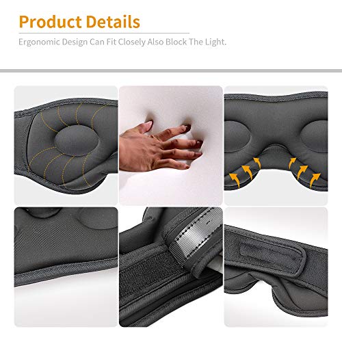 Sleep headphones With Timer ,Bluetooth 5.0 Wireless 3D Eye Mask, Bluetooth Sleep Mask with Built-in Sponge Speakers for Side Sleepers, Wireless Sleep Headphone for Sleeping, Air Travel, Meditation