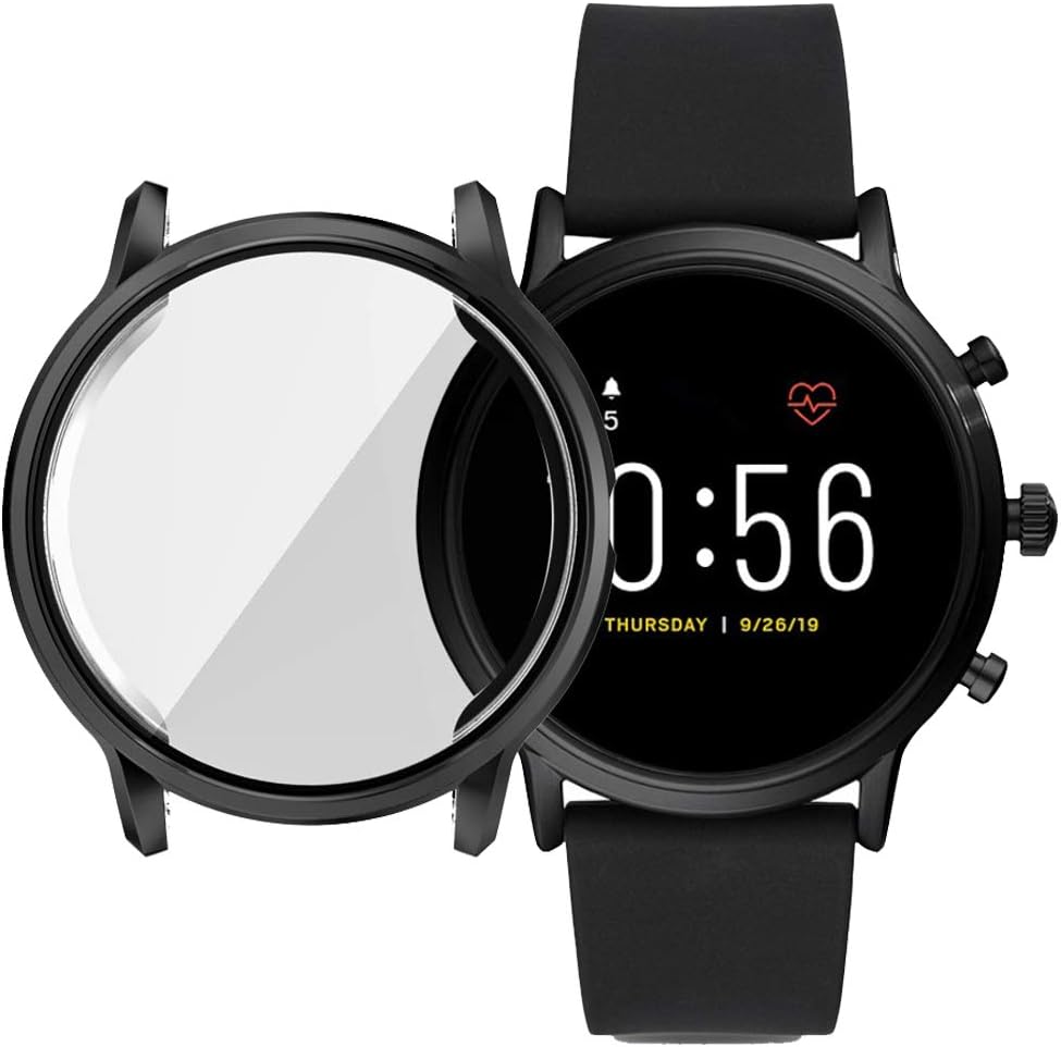 TenCloud Protective Case Compatible with Fossil Gen 5 Carlyle HR Cases Screen Protector Film TPU All-Around Cover for Fossil Gen 5 Carlyle HR Smart Watch (Black)