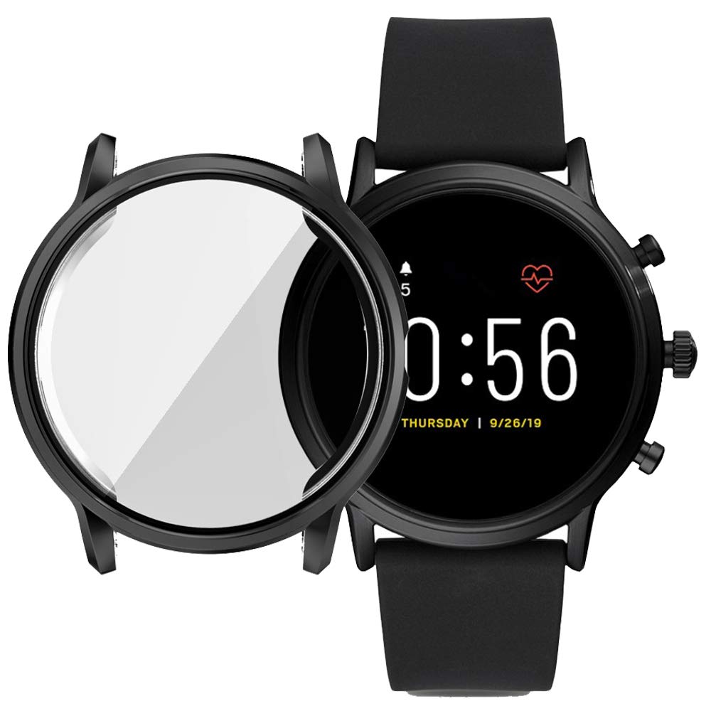 TenCloud Protective Case Compatible with Fossil Gen 5 Carlyle HR Cases Screen Protector Film TPU All-Around Cover for Fossil Gen 5 Carlyle HR Smart Watch (Black)