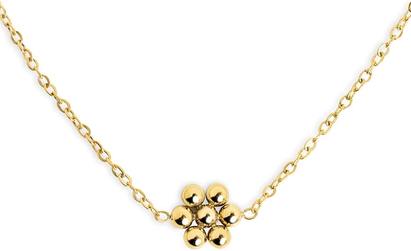 SINGULARU - Tiny Daisy Necklace - Colar de aço com acabamento banhado a ouro 18Kt - Colar de bolas - Joalharia feminina