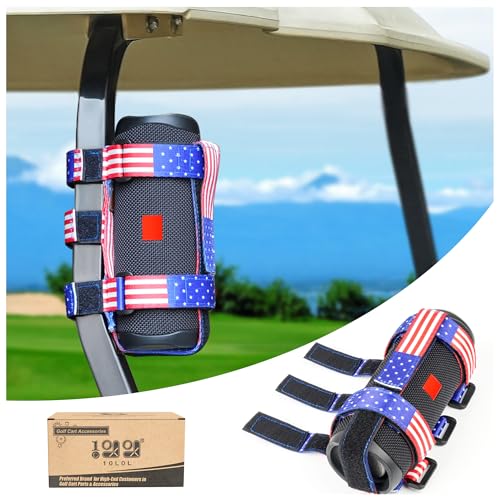 10L0L Portable Speaker Mount Compatible with Golf Cart Accessories, Removable Bluetooth Wireless Speaker Holder Straps for Yamaha, EZGO, Club Car, Bike/Moto/ATV (USA Flag)