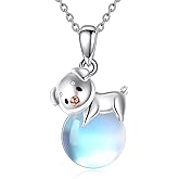 VONALA Panda/Axolotl/Koala/Pig Moonstone Necklace S925 Sterling Silver Animal Pendant Jewelry Gifts for Friend Women