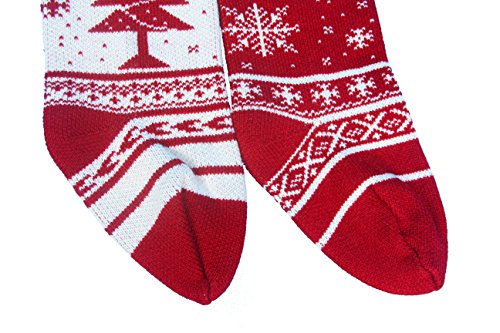 Solucky 18'' Christmas Knit Stockings With Snowflake and Christmas Tree Pattern, Set of 2 - Thumbnail 5