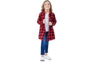 OCHENTA Girls' Long Sleeve Button Down Plaid Flannel Shirt Dress