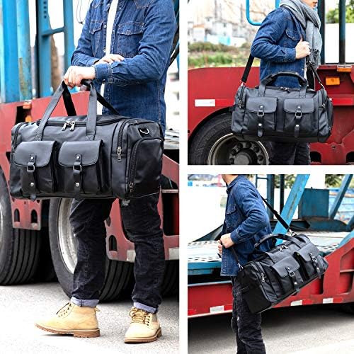 Zeroway Travel Duffel Bag with Shoe Pouch, PU leather Carry on Bag Weekender Overnight Bag for Men Women Black 7 Zeroway Travel Duffel Bag with Shoe Pouch, PU leather Carry on Bag Weekender Overnight Bag for Men Women Black