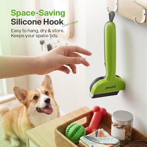 pecute Dead Hair Rake with Pet Combs, Self-Cleaning Undercoat Brush, Undercoat Undercoat Brush, Grooming Kit for Dogs Cats Stainless Steel for Long Hair(Green)