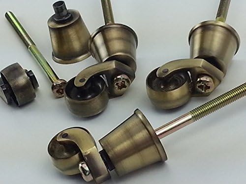 KNIGHTSBRANBNU2U 4X Antique Brass Castor Socket, Wheel &amp; 200Mm Bolt For Furniture Beds, Sofas Chairs Stools Etc