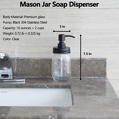 Easy-Tang Clear Glass Soap Dispenser for Kitchen, Bathroom - Refillable Wash Hand Liquid Bottle, 16 Oz Mason Jar with Black Pump Holder, Ideal for Dish Detergent, Essential Oil, Shampoo Lotion - Thumbnail 6