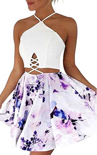 Summer Outfits Women V Neck Strap Backless Tie Lace Floral Printed Short Jumpsuit Romper Skirt