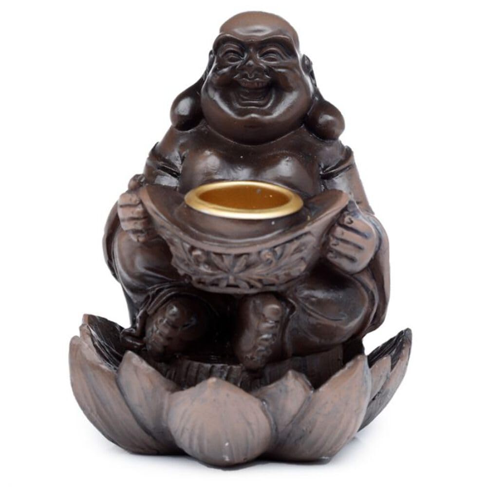 Puckator Peace of the East Wood Effect Lucky Buddha Backflow Incense Burner - Home Zen Meditation Decor Accessories Incense Waterfall Cone Burner Spiritual Feng Shui Gothic Goth Relaxation Gifts Gift