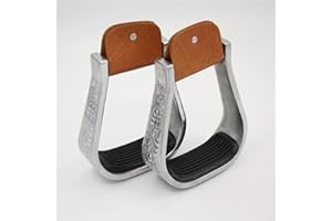 Juhua Pair Western Horse Saddle Stirrups Aluminum Leather Tread Cross Engraved