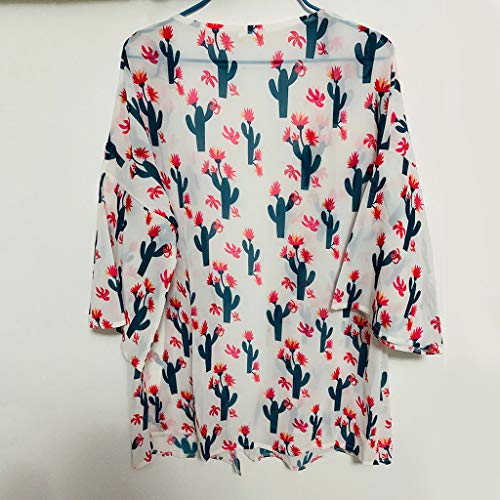 HTDBKDBK Kimono Cardigan for Women Women Tops Summer Cactus Print Flare Sleeve Half Sleeved Cardigan Tops White