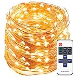 Copper Wire LED String Lights Tronixtar, 66ft, 200 LEDs & Remote Control With 11 Brightness Modes & Timer, Decorative Durable Flexible wire lights for Seasonal Holiday, Trees, Home Décor (Warm White)