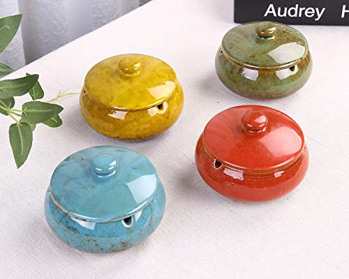 VanEnjoy Transmutation Glaze Ceramic Ashtray with Lids, Windproof, Cigarette Ashtray Ash Holder for Home Office Decoration - Thumbnail 5