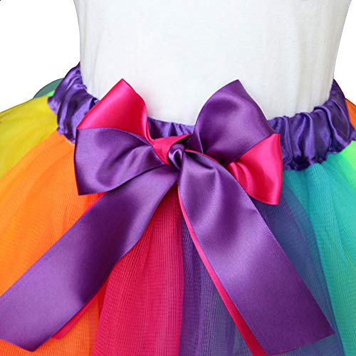 Layered Rainbow Tutu Skirt Costumes Set with Hair Bows Clips and Satin Sash for Girls Birthday Party Dress up