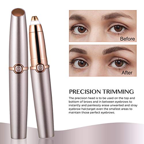 Eyebrow Trimmer Epilator Electric Razor for Women, Eyebrow Painless Hair Removal with LED Light for Good Finishing and Well Touch-Rose Gold (Battery Not Included) (new gold)