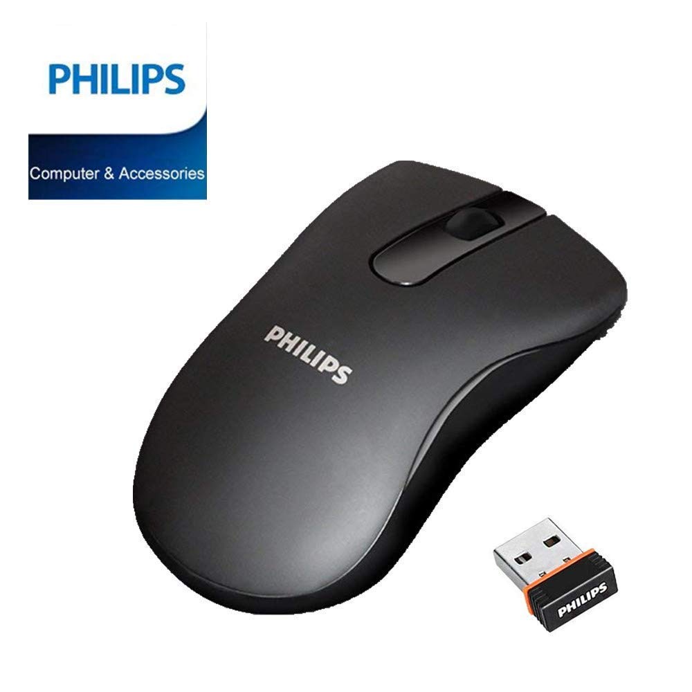 PHILIPS Wireless Mouse 2.4G Portable Optical Mouse with Nano Receiver Ergonomic Design Compatible with PC Laptop Computer Notebook Mac (Black)