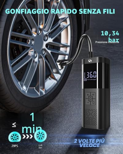 SERVOMASTER Portable Air Compressor, Mini Compressor with Pressure Gauge, 150PSI Portable Electric Inflator with LED Light, Car Accessories for Men, Suitable for Car Motorcycle Bike Ball