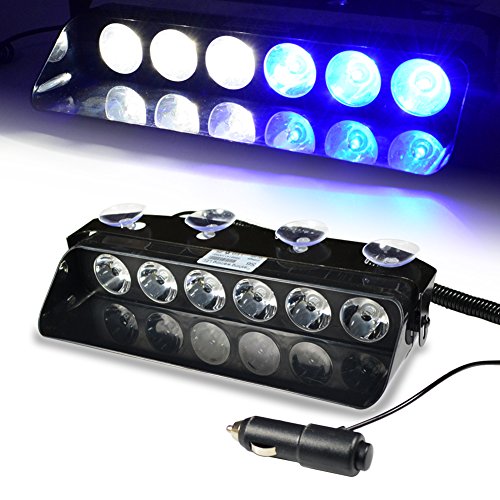 WOWTOU Emergency Blue Light Bright 12W 16 Flashing Patterns Hazard Warning Dash Deck Windshield Strobe Flash Lighting For Vounteer Firefighter, EMS, EMT, SPV, Ambulances