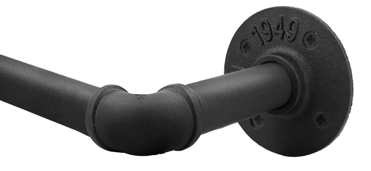 Qlfyuu Curtain Poles Industrial Curtain Rail, Curtain rod for Windows Black Rust-Resistant, Extendable Shower Curtain Poles Metal for Indoor and Outdoor (Black, L(210-310CM))