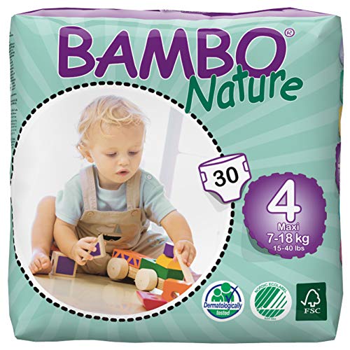 Bambo Nature Eco Friendly Baby Diapers Classic for Sensitive Skin, Size 4 (1540 Lbs), (6 Packs of 30), Size 4 (180 Count)