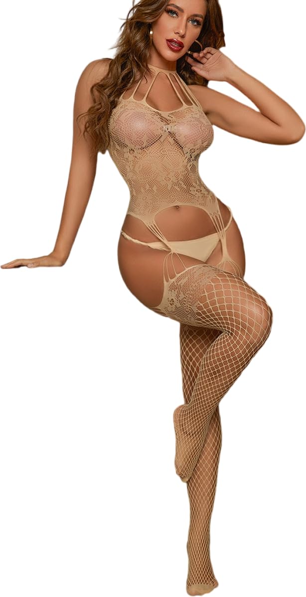 Women Mesh Bodystocking Lingerie One Piece Fishnet Bodysuit Sleepwear Jumpsuit Underwear Nightwear