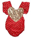 Baby Girl Gold Heart Print Bodysuit Romper Jumpsuit Outfits Playsuit Clothes (0-6months, Red)