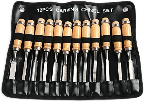 Hansin 12Pcs Wood Carving Hand Chisel Tool Set in Storage Pouch, Professional Woodworking/Carpentry Gouges Wood Carving Chisels with Wood Handles