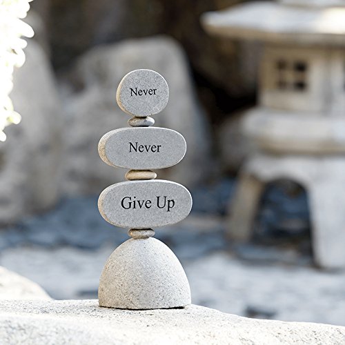 Never Never Give Up Engraved Stones Zen Garden sculptures Rock Cairn