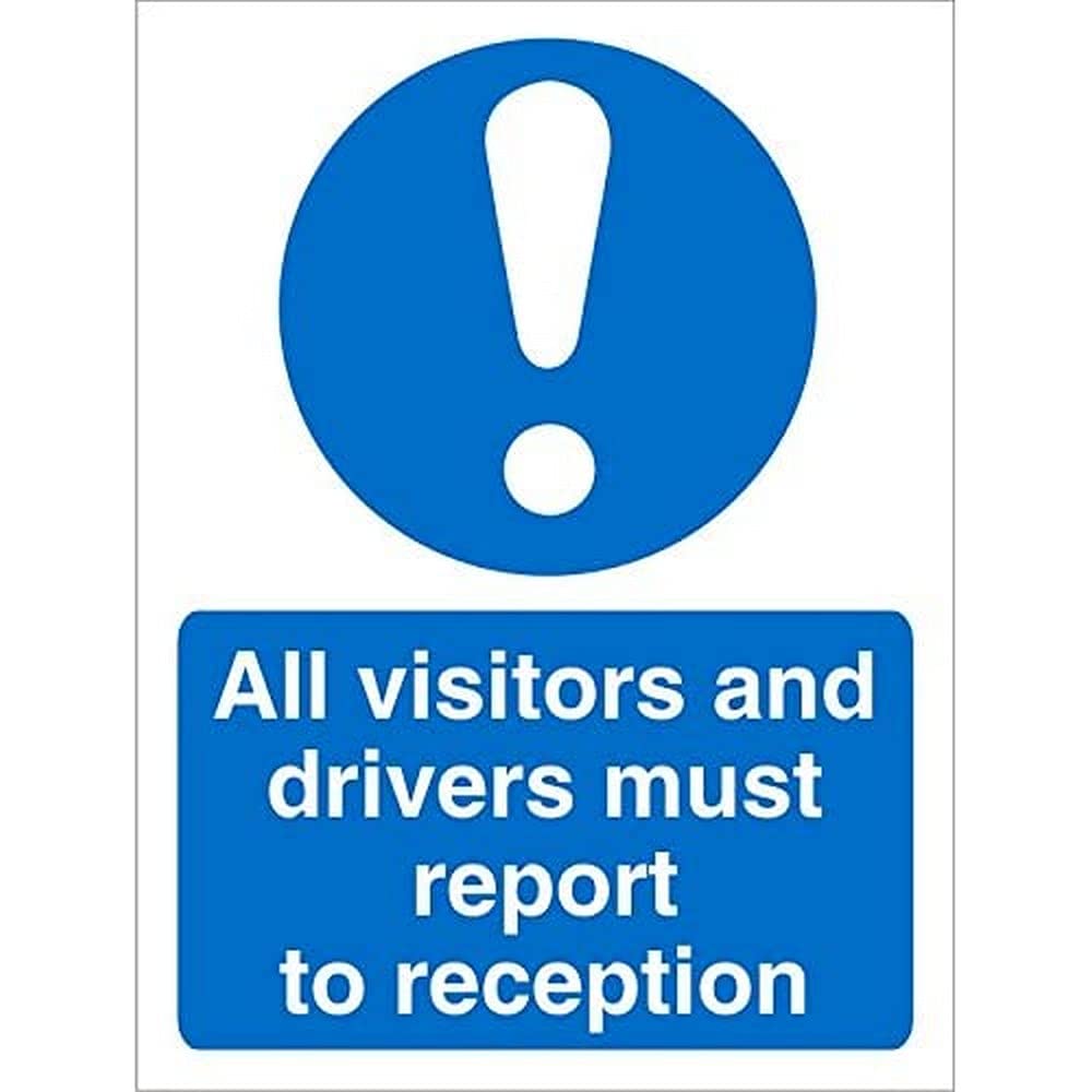 Seco All Visitors and Drivers Must Report to Reception Sign, 200mm x 300mm - Self Adhesive Vinyl
