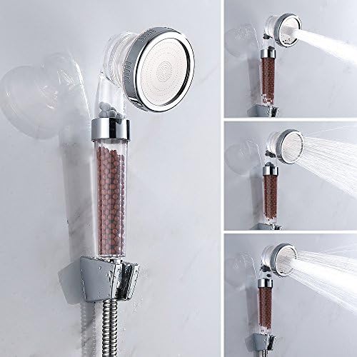 Hotbestus Ionic Pure Filter Shower Head with Hose and Holder High Pressure &amp; Water Saving Showerhead Anion Energy Ball Handheld Shower for Dry Hair &amp; Skin SPA (Transparent)