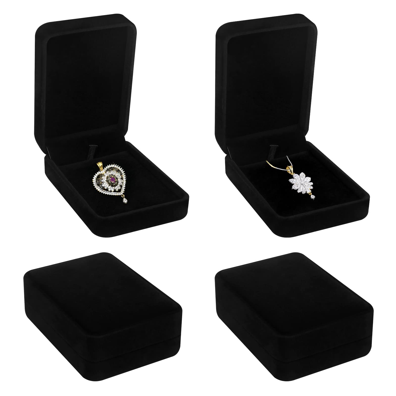 Yuehuabao 4 Pieces Necklace Gift Box, Velvet Jewellery Gift Case Black Necklace Display Box for Wedding Birthday Anniversary