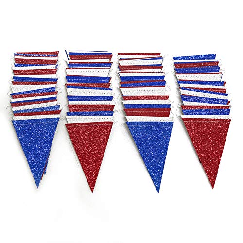 Red Blue Silver/White Triangle Pennant Banner Kit for Fourth/4th of July USA American Independent Day Celebration Party Flag Garland Hanging Bunting Decoration for Birthday/Wedding/Baby Shower/Cavinal