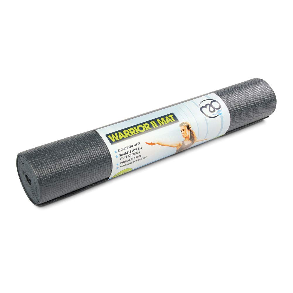 Yoga-Mad Warrior II Yoga Mat | 183cm x 61cm x 4mm | Non Slip Lightweight Exercise Mat | Perfect for Pilates, Yoga, Stretching, Home Workouts and General Fitness (Graphite)