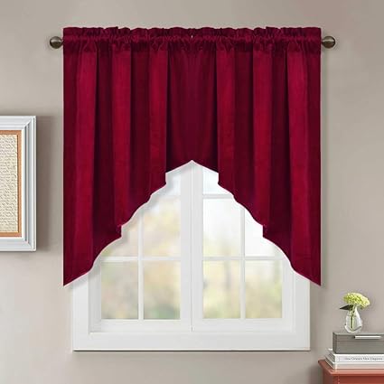 Red Velvet Curtain Swag Valance Home Decoration Half Blackout