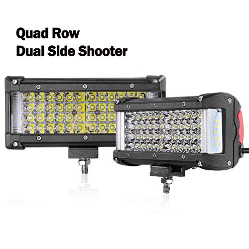 Side Shooter LED Pods, DJI 4X4 2Pcs 7 Inch 232W Quad Row LED Light Bar Off Road Driving Lights OSRAM Spot Flood Combo Work Light Fog Lamps Waterproof for Truck Jeep ATV UTV Boat, 2 Yr Warranty