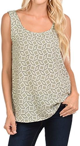 Shamaim Womens Solid &amp; Printed Round Neck Sleeveless Woven Tank Top Blouse Print #11 Small