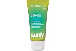 ATTITUDE Mineral Sunscreen SPF 50, Broad Spectrum Zinc Oxide, EWG Verified, Mineral-Based, Non-Nano, Lightweight Cream, Vegan