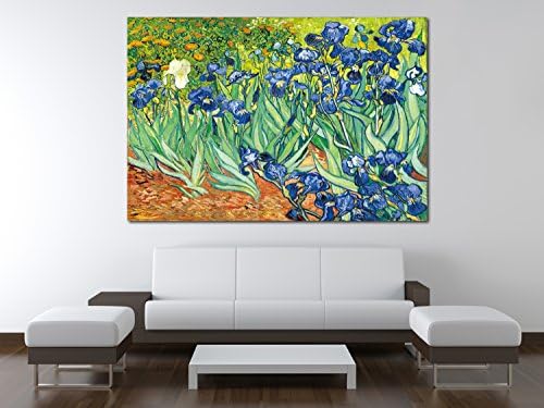 YIMEI-ART 24'' x 32'' Irises Modern Framed Floral Giclee Canvas Print By Van Gogh Famous Flowers Oil Paintings Reproduction Artwork Pictures on Canvas Wall Art for Bedroom Home Decorations
