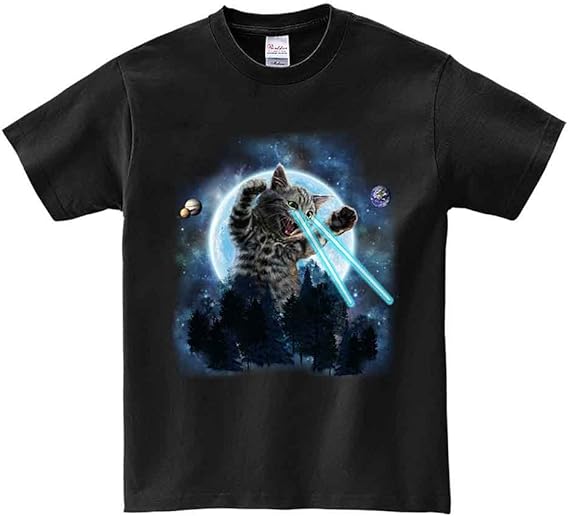 Amazon ノーブランド品 目からビームを出す猫 ねこ メンズ 半袖 Tシャツ オリジナルプリント 通販